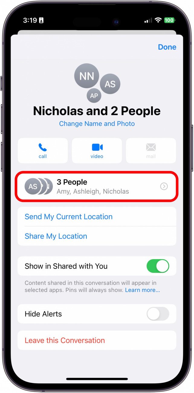 Tap the number of people to view and add contacts.