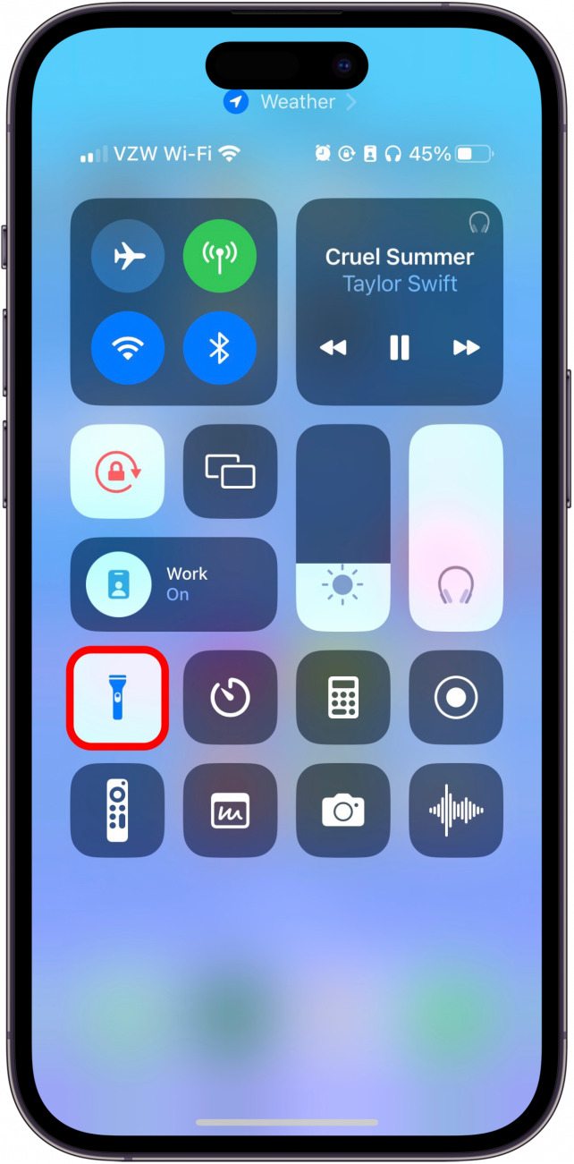Tap the flashlight icon again to turn the flashlight off.