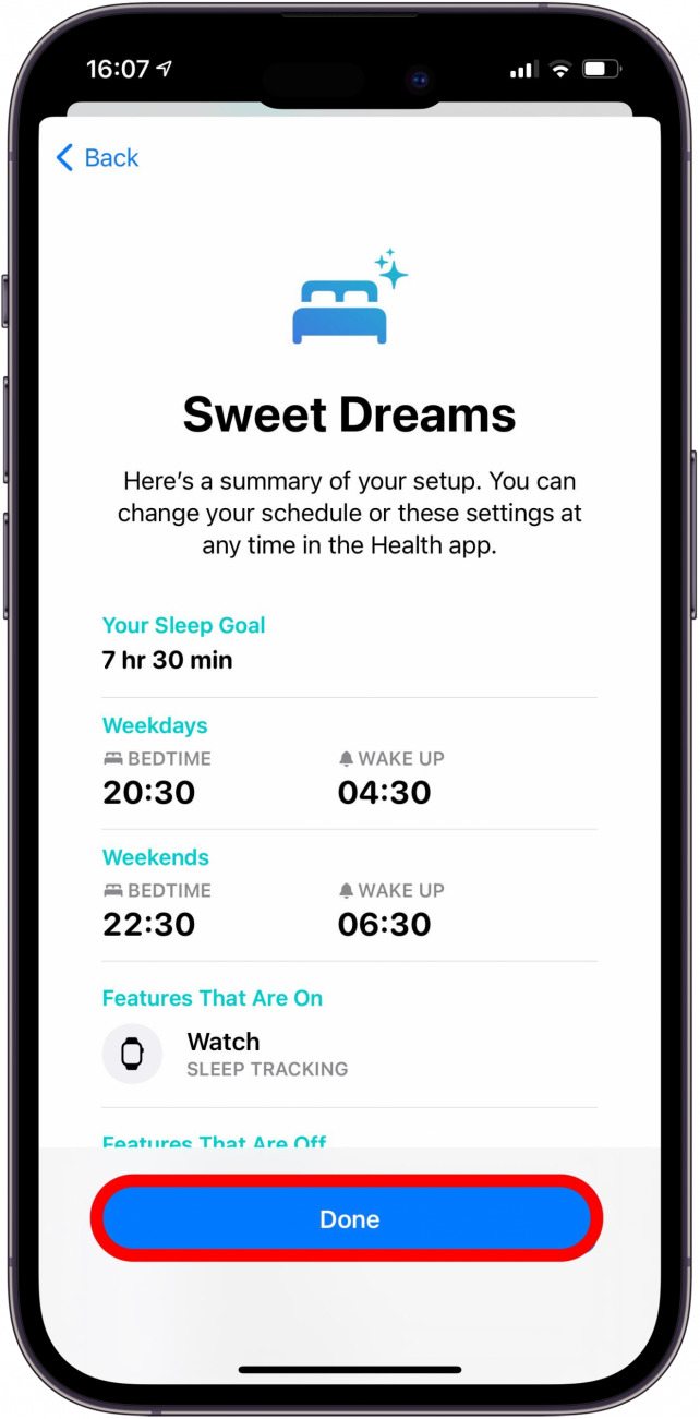 Tap Done to save your sleep tracking changes.