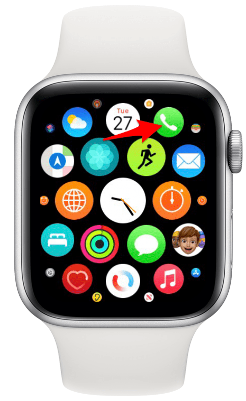 Open the Phone app to make a call on Apple Watch.