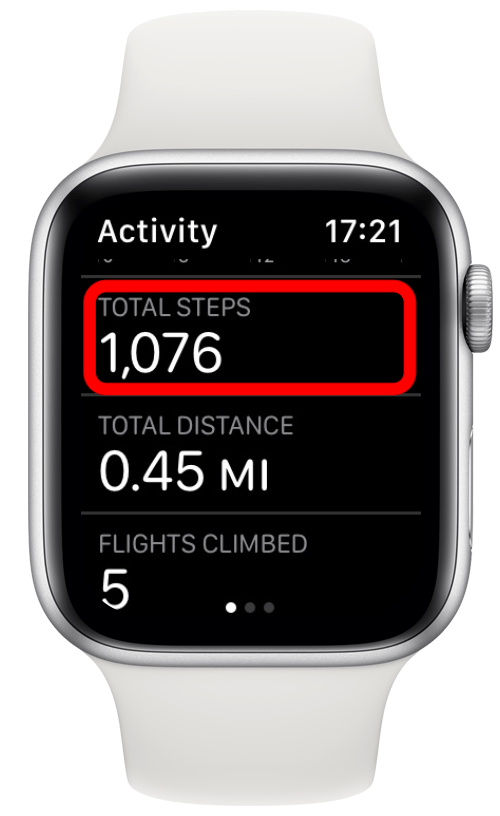 see your steps under TOTAL STEPS and your distance walked under TOTAL DISTANCE