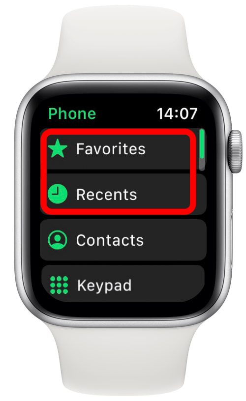 Make calls from Recents or Favorites on Apple Watch.