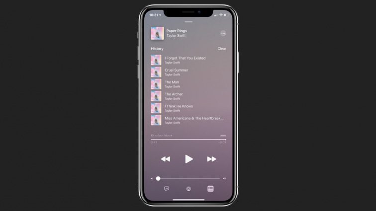 View of Apple Music History