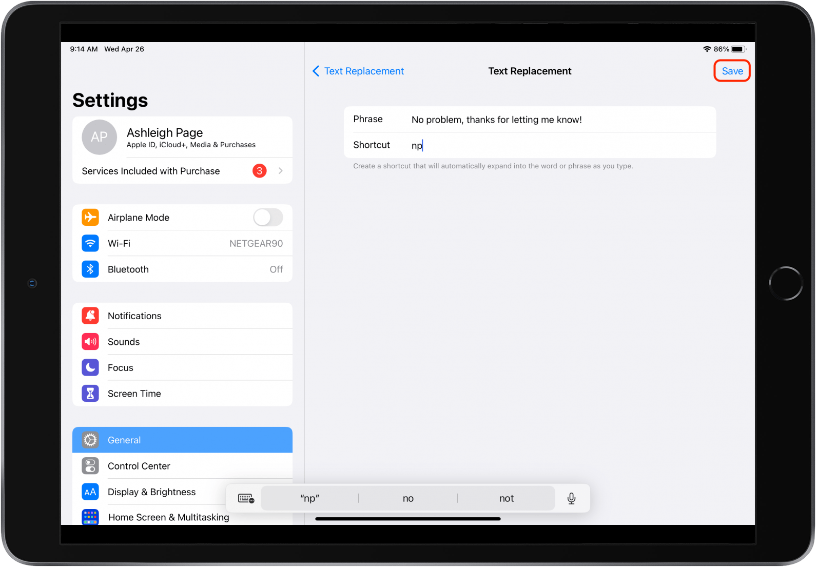 Enter shortcuts and tap Save.