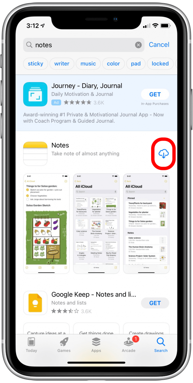 Get back Notes app on iPhone