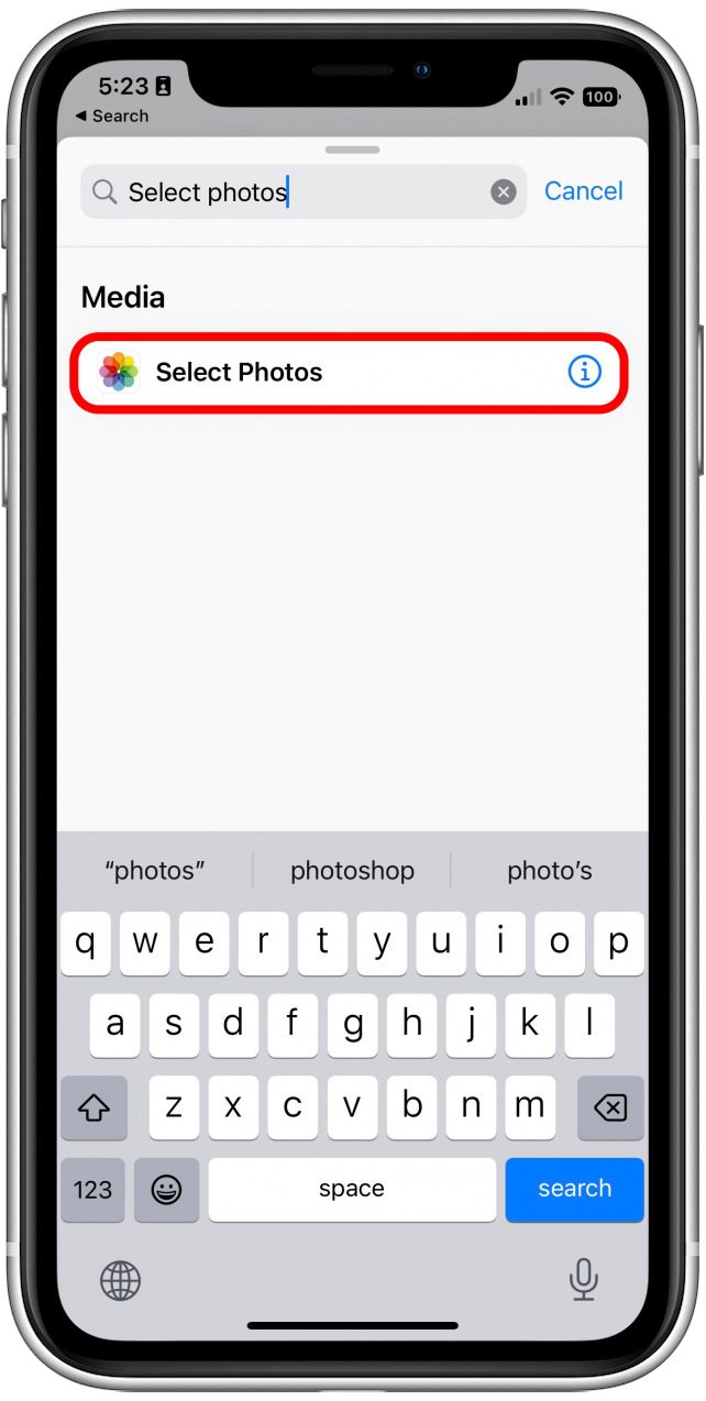 Search for and tap Select Photos.