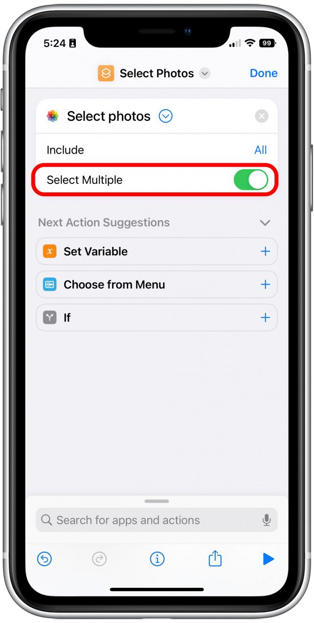 Turn on the Select Multiple toggle.