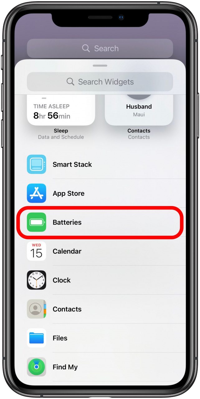 Search for Batteries or scroll until you find it - how to check airpod battery on iphone