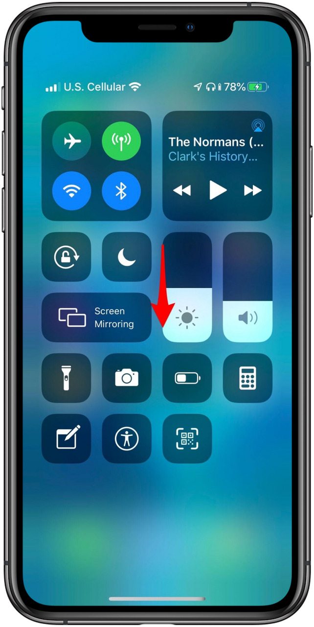 reduce iphone screen brightness in control center